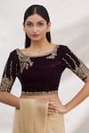 Buy_Samyukta Singhania_Purple Velvet Embroidered Sequins Round Cutdana Work Blouse _Online_at_Aza_Fashions