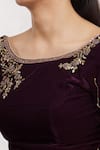 Shop_Samyukta Singhania_Purple Velvet Embroidered Sequins Round Cutdana Work Blouse _Online_at_Aza_Fashions