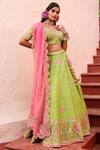 House of Dasmaya_Green Raw , Organza, Lining Shantoon Embroidered Bridal Lehenga Set _Online_at_Aza_Fashions