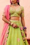Shop_House of Dasmaya_Green Raw , Organza, Lining Shantoon Embroidered Bridal Lehenga Set _Online_at_Aza_Fashions
