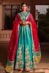 Buy_House of Dasmaya_Blue Raw , Organza, Lining Bridal Lehenga Set And Panelled Dupatta _at_Aza_Fashions