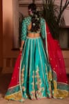 Shop_House of Dasmaya_Blue Raw , Organza, Lining Bridal Lehenga Set And Panelled Dupatta _at_Aza_Fashions