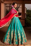 House of Dasmaya_Blue Raw , Organza, Lining Bridal Lehenga Set And Panelled Dupatta _Online_at_Aza_Fashions