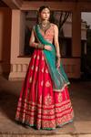 Buy_House of Dasmaya_Pink Raw Silk Embroidered Resham V Neck Bridal Lehenga Set  _at_Aza_Fashions