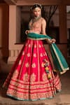 Shop_House of Dasmaya_Pink Raw Silk Embroidered Resham V Neck Bridal Lehenga Set  _at_Aza_Fashions