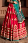 Buy_House of Dasmaya_Pink Raw Silk Embroidered Resham V Neck Bridal Lehenga Set  _Online_at_Aza_Fashions