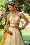Buy_House of Dasmaya_White Silk Chanderi Embroidered Resham Crinkled Bridal Lehenga Set _Online_at_Aza_Fashions