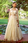 Buy_House of Dasmaya_White Silk Chanderi Embroidered Resham Bustier Crinkled Lehenga Set With Peplum _at_Aza_Fashions