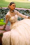 Buy_House of Dasmaya_White Silk Chanderi Embroidered Resham Bustier Crinkled Lehenga Set With Peplum _Online_at_Aza_Fashions