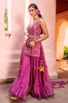 Buy_House of Dasmaya_Purple , Organza, Lining Shantoon Patri, Embroidered Kurta Sharara Set _Online_at_Aza_Fashions
