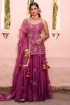 Shop_House of Dasmaya_Purple , Organza, Lining Shantoon Patri, Embroidered Kurta Sharara Set _Online_at_Aza_Fashions