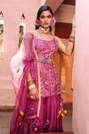 House of Dasmaya_Purple , Organza, Lining Shantoon Patri, Embroidered Kurta Sharara Set _at_Aza_Fashions