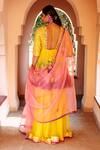 Shop_House of Dasmaya_Yellow Silk Chanderi Embroidered Color Block Anarkali Sharara Set _at_Aza_Fashions