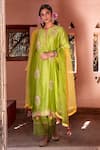 Buy_House of Dasmaya_Green Silk Chanderi Embroidered Resham Notched Palazzo Set  _at_Aza_Fashions