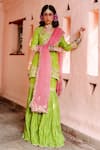 Buy_House of Dasmaya_Green Silk Chanderi Embroidered Resham Scoop Kurta With Crinkled Gharara Set _at_Aza_Fashions