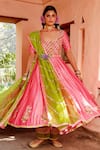 Buy_House of Dasmaya_Pink Silk Organza Embroidered Zardozi Scoop Neck Anarkali Set  _at_Aza_Fashions