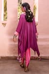 Shop_House of Dasmaya_Purple Silk Embroidered Resham Notched Kaftan With Dhoti Pant Set _at_Aza_Fashions