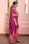 House of Dasmaya_Purple Silk Embroidered Resham Notched Kaftan With Dhoti Pant Set _Online_at_Aza_Fashions