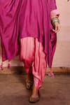 Shop_House of Dasmaya_Purple Silk Embroidered Resham Notched Kaftan With Dhoti Pant Set _Online_at_Aza_Fashions