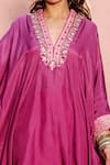 House of Dasmaya_Purple Silk Embroidered Resham Notched Kaftan With Dhoti Pant Set _at_Aza_Fashions