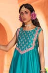House of Dasmaya_Blue Silk Chanderi Embroidered Zari Round Anarkali And Pant Set_Online_at_Aza_Fashions