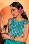Buy_House of Dasmaya_Blue Silk Chanderi Embroidered Zari Round Anarkali And Pant Set_Online_at_Aza_Fashions
