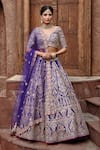 Buy_Nitika Gujral_Purple Tafetta Embroidered Beads V Neck Bridal Lehenga Set _at_Aza_Fashions