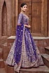 Nitika Gujral_Purple Tafetta Embroidered Beads V Neck Bridal Lehenga Set _Online_at_Aza_Fashions