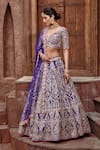 Buy_Nitika Gujral_Purple Tafetta Embroidered Beads V Neck Bridal Lehenga Set _Online_at_Aza_Fashions