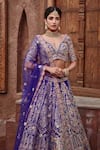 Nitika Gujral_Purple Tafetta Embroidered Beads V Neck Bridal Lehenga Set _at_Aza_Fashions