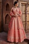 Buy_Nitika Gujral_Orange Raw Silk Embroidered Gota Patti V Neck Bridal Lehenga Set  _at_Aza_Fashions