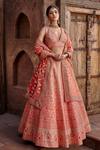 Nitika Gujral_Orange Raw Silk Embroidered Gota Patti V Neck Bridal Lehenga Set  _Online_at_Aza_Fashions