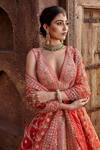 Buy_Nitika Gujral_Orange Raw Silk Embroidered Gota Patti V Neck Bridal Lehenga Set  _Online_at_Aza_Fashions