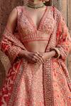 Nitika Gujral_Orange Raw Silk Embroidered Gota Patti V Neck Bridal Lehenga Set  _at_Aza_Fashions