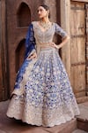 Buy_Nitika Gujral_Blue Tafetta Lehenga Set _Online_at_Aza_Fashions