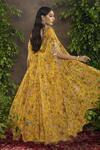 Shop_Adi By Aditya Khandelwl_Yellow Georgette And Raw Silk Floral Printed, Gota Cape Top With Palazzo Pants _at_Aza_Fashions