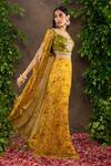 Buy_Adi By Aditya Khandelwl_Yellow Georgette And Raw Silk Floral Printed, Gota Cape Top With Palazzo Pants _Online_at_Aza_Fashions
