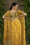Shop_Adi By Aditya Khandelwl_Yellow Georgette And Raw Silk Floral Printed, Gota Cape Top With Palazzo Pants _Online_at_Aza_Fashions