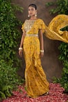 Buy_Adi By Aditya Khandelwl_Yellow Georgette And Raw Silk Printed & Pre-draped Saree With Blouse _at_Aza_Fashions