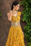Shop_Adi By Aditya Khandelwl_Yellow Georgette And Raw Silk Floral Printed, Gota Patti, Pearl & Lehenga Set _at_Aza_Fashions
