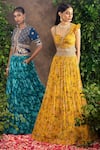 Adi By Aditya Khandelwl_Yellow Georgette And Raw Silk Floral Printed, Gota Patti, Pearl & Lehenga Set _Online_at_Aza_Fashions