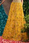 Buy_Adi By Aditya Khandelwl_Yellow Georgette And Raw Silk Floral Printed, Gota Patti, Pearl & Lehenga Set _Online_at_Aza_Fashions