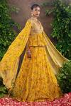 Shop_Adi By Aditya Khandelwl_Yellow Georgette And Embroidery Floral V Neck Lehenga Set _at_Aza_Fashions