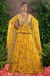 Adi By Aditya Khandelwl_Yellow Georgette And Embroidery Floral V Neck Lehenga Set _Online_at_Aza_Fashions