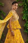 Buy_Adi By Aditya Khandelwl_Yellow Georgette And Embroidery Floral V Neck Lehenga Set _Online_at_Aza_Fashions