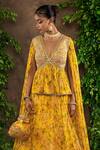 Shop_Adi By Aditya Khandelwl_Yellow Georgette And Embroidery Floral V Neck Lehenga Set _Online_at_Aza_Fashions