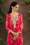 Buy_Adi By Aditya Khandelwl_Red Kurta Georgette Pant Cotton Satin Dupatta Organza Printed Straight Set _Online_at_Aza_Fashions