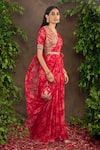 Shop_Adi By Aditya Khandelwl_Red Saree Georgette Blouse Raw Silk Printed Pre-draped With Embroidered _at_Aza_Fashions