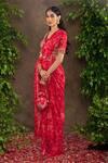 Adi By Aditya Khandelwl_Red Saree Georgette Blouse Raw Silk Printed Pre-draped With Embroidered _Online_at_Aza_Fashions