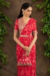 Shop_Adi By Aditya Khandelwl_Red Saree Georgette Blouse Raw Silk Printed Pre-draped With Embroidered _Online_at_Aza_Fashions